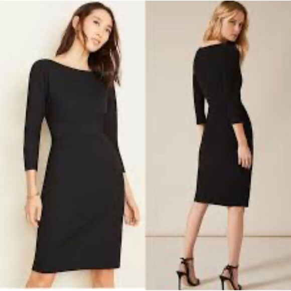 Ann Taylor Dresses & Skirts - Ann Taylor Women's Black Boat Neck 3/4 Sleeve Knee Length Dress Size 16